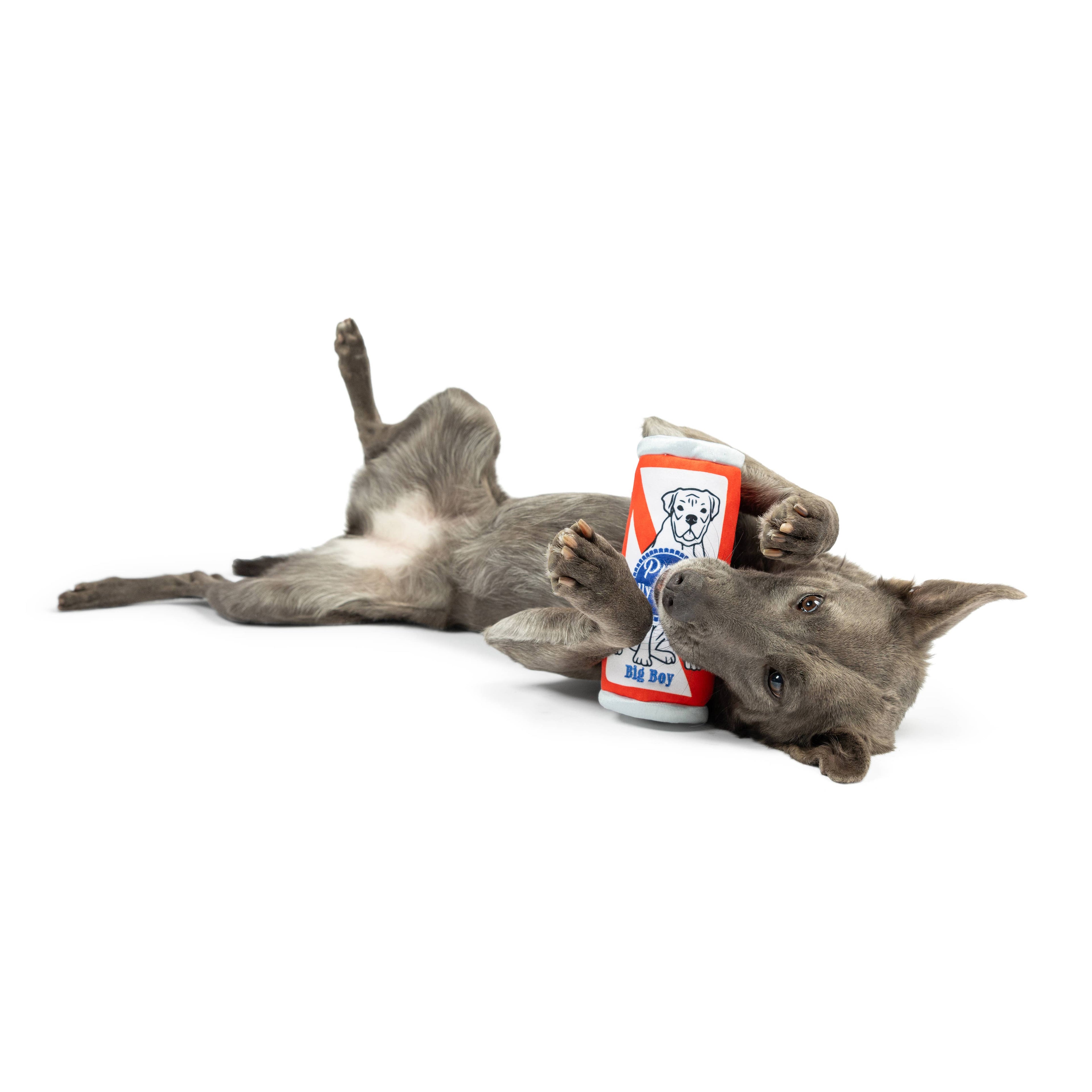 Pups Belly Rubbin Small Dog Toy – Plush Beer Parody Squeaker