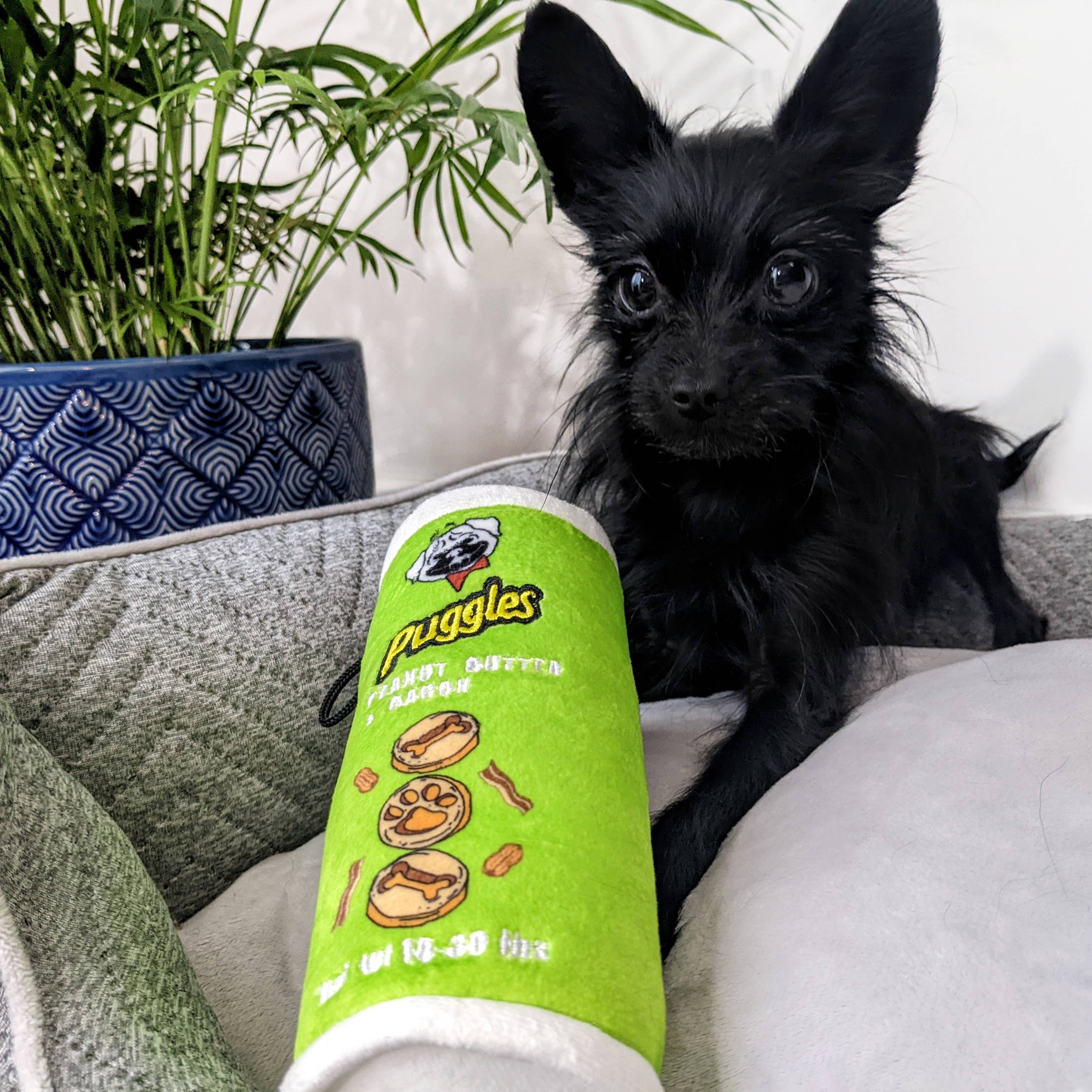 Puggles Can Small Dog Toy – Plush Chips Can Parody Toy