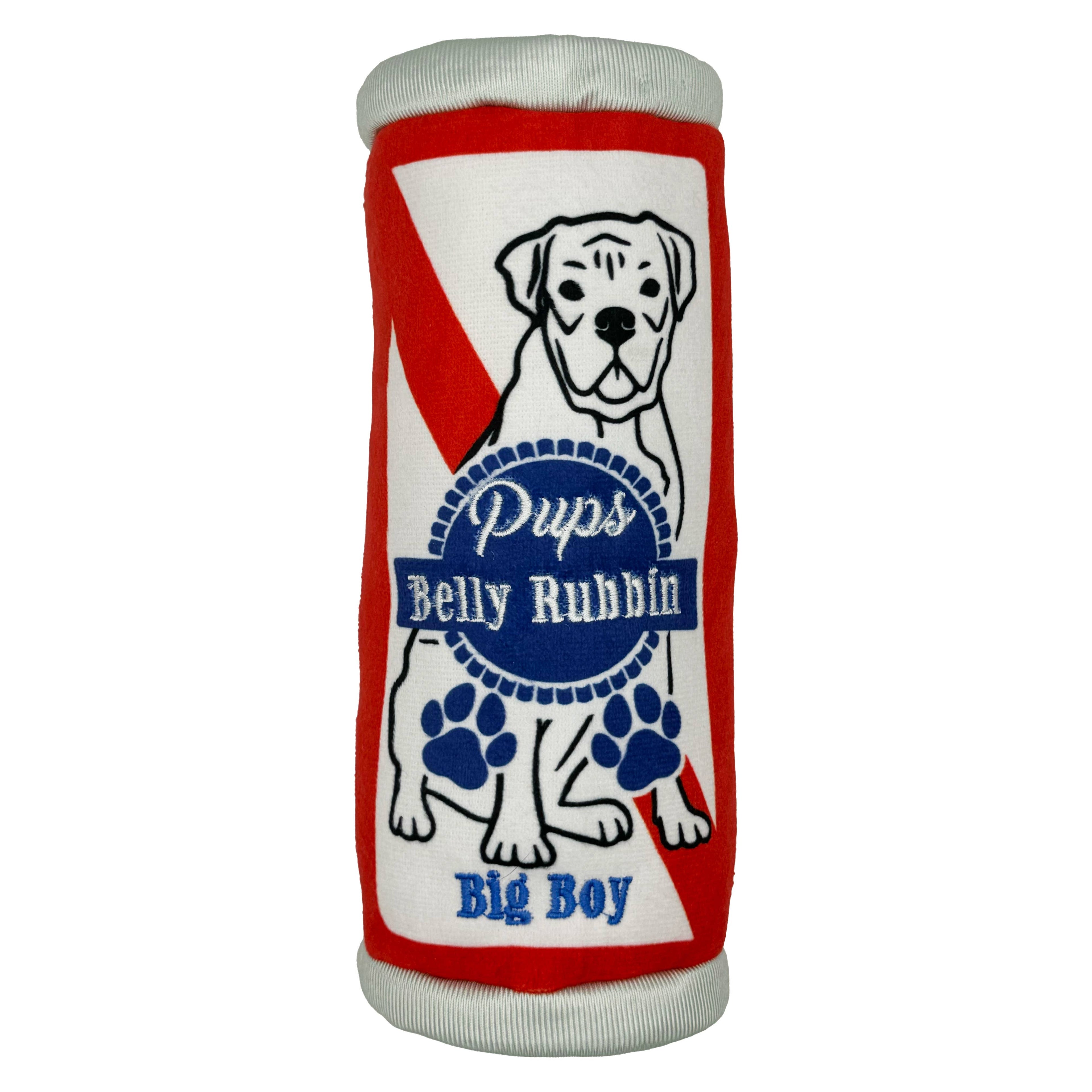Pups Belly Rubbin Small Dog Toy – Plush Beer Parody Squeaker