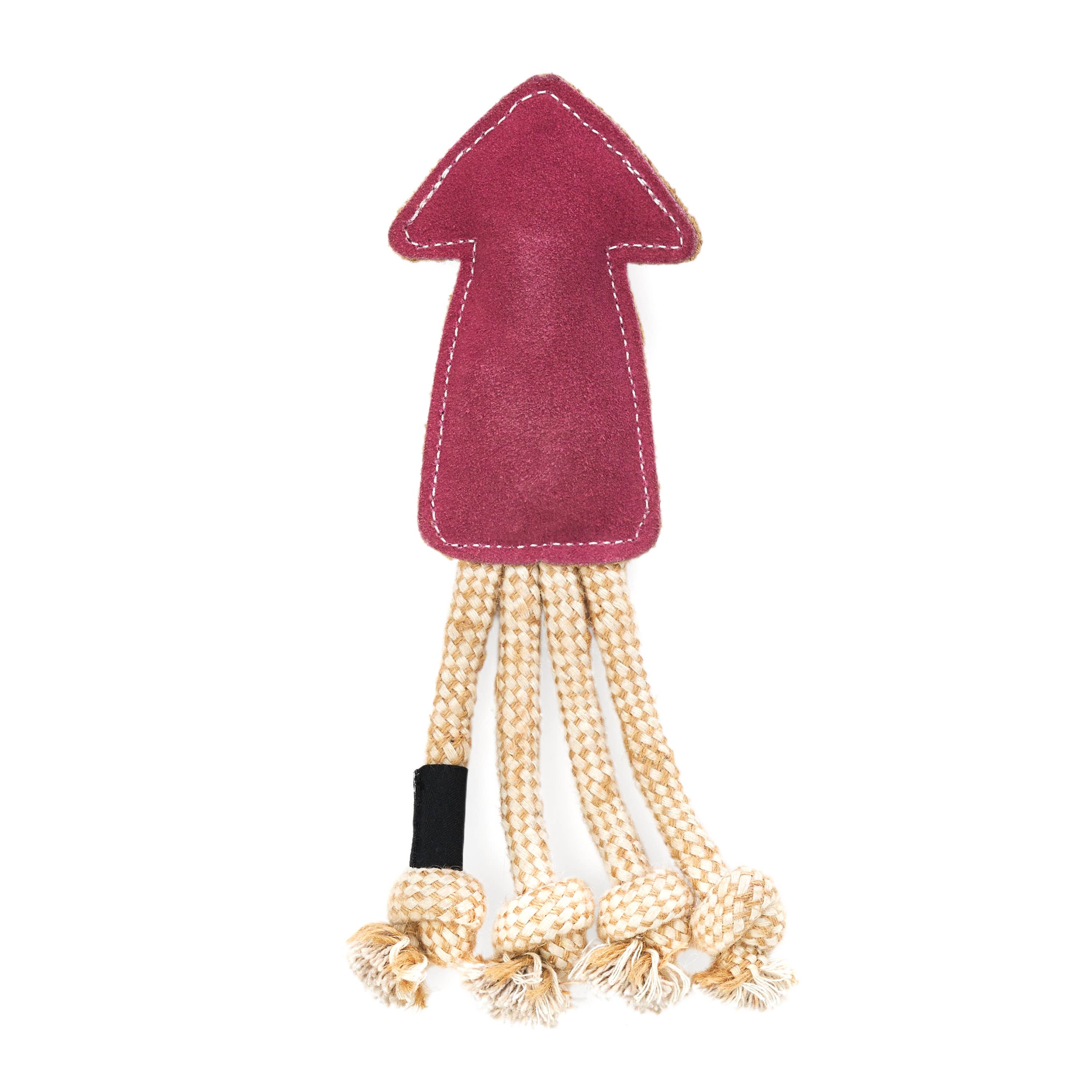 EcoZippy Suede and Rope Buddies - Squid | Natural Leather Dog Toy