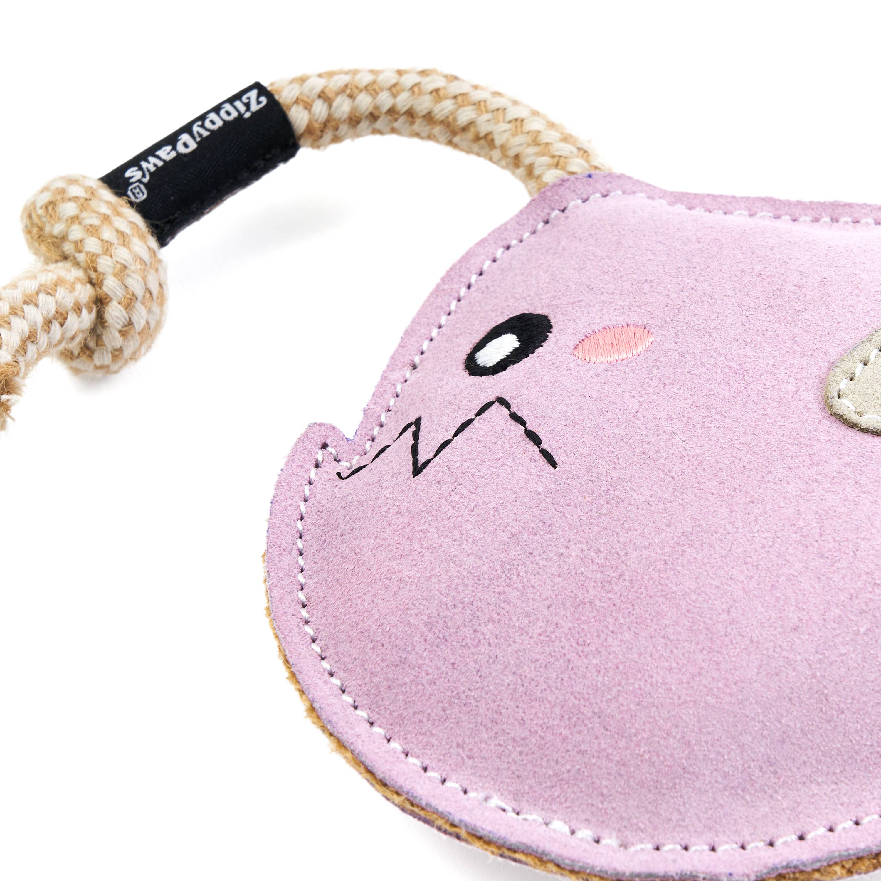 EcoZippy Suede and Rope Buddies - Angler Fish | Natural Leather Dog Toy