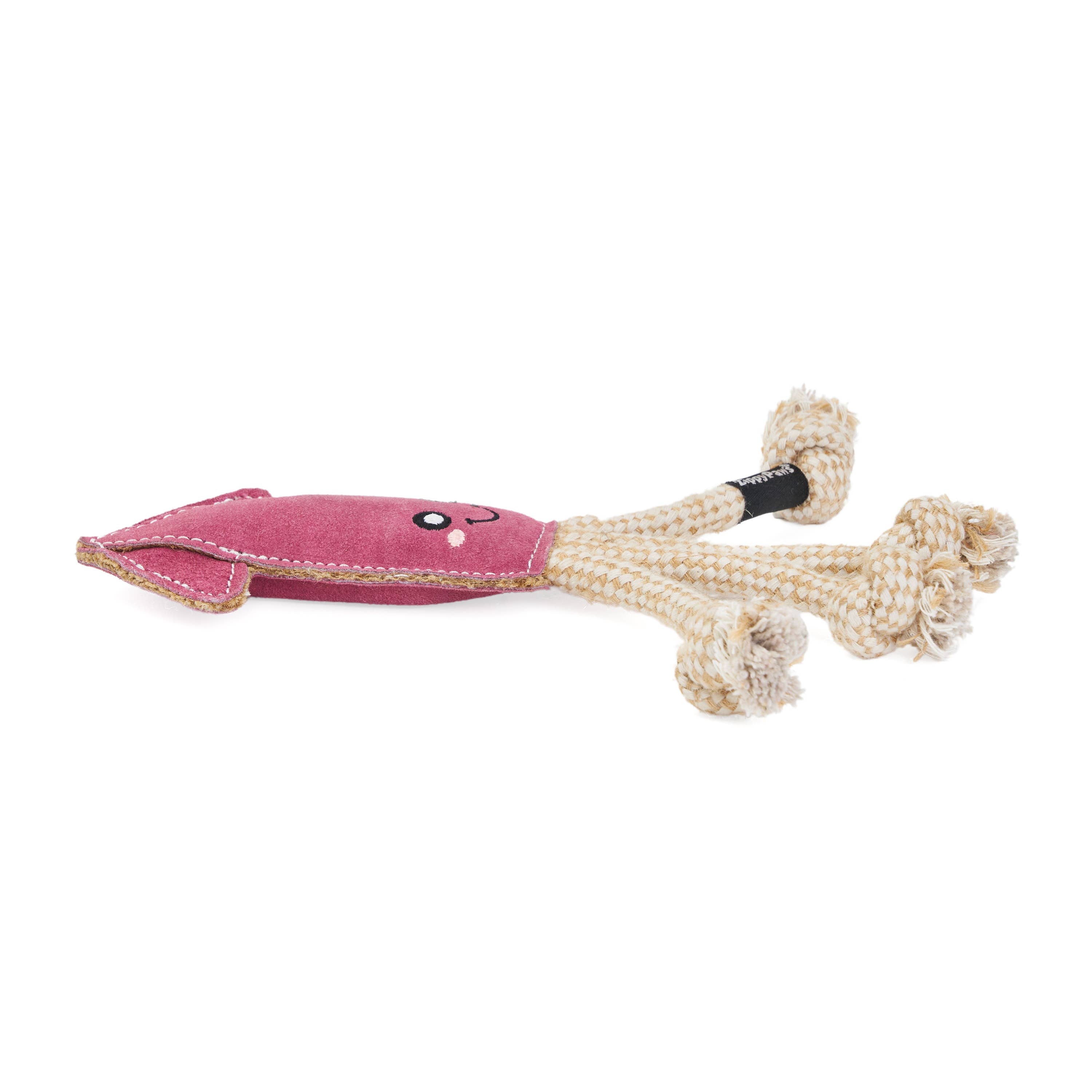 EcoZippy Suede and Rope Buddies - Squid | Natural Leather Dog Toy