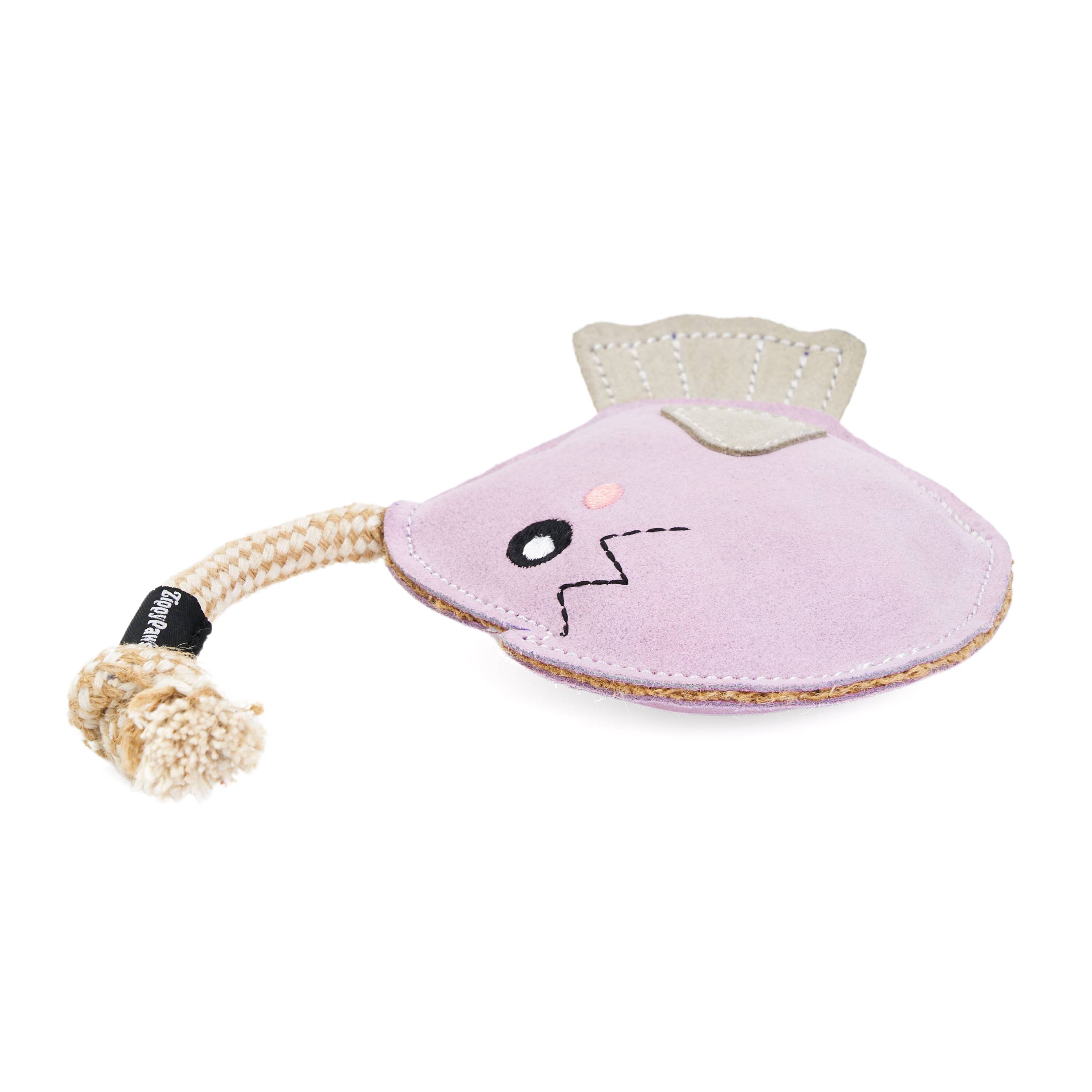EcoZippy Suede and Rope Buddies - Angler Fish | Natural Leather Dog Toy