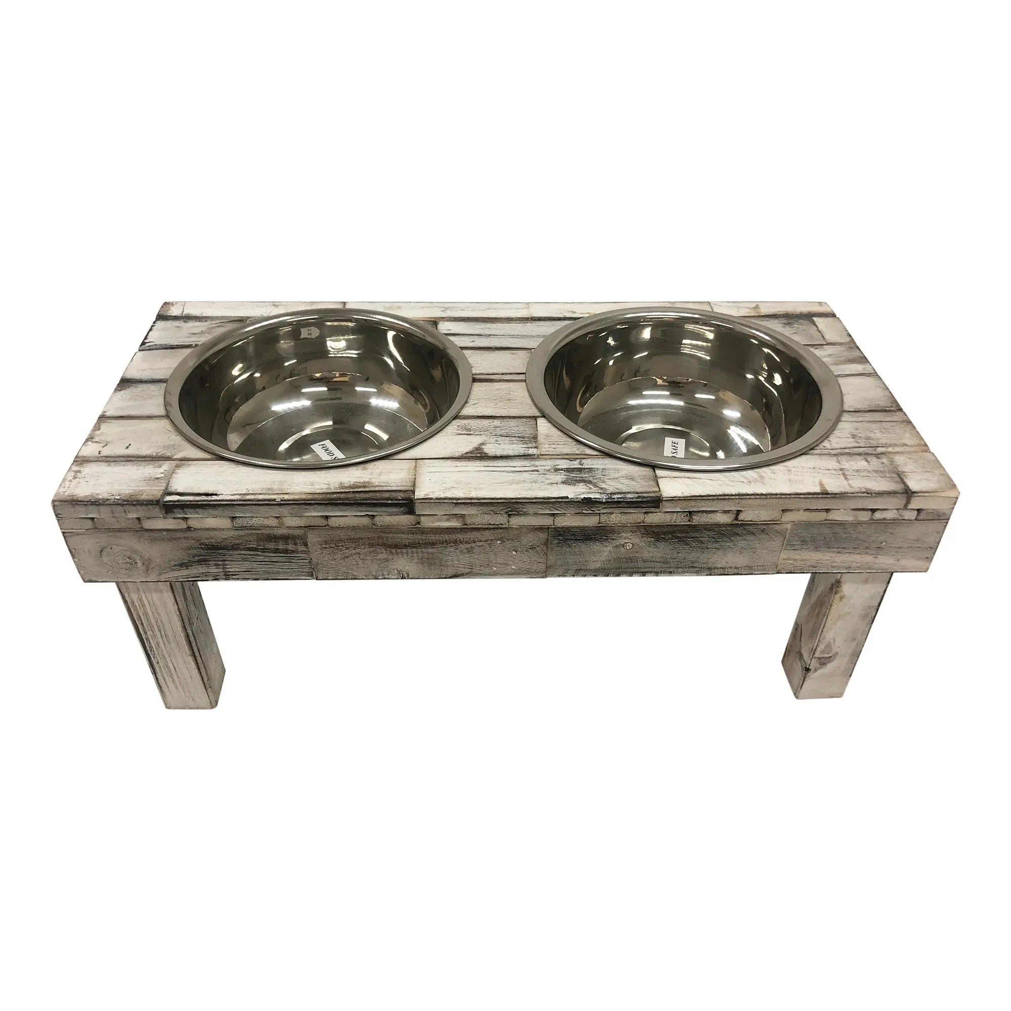 Berjen Table Elevated Double Bowl Feeder | White Wash