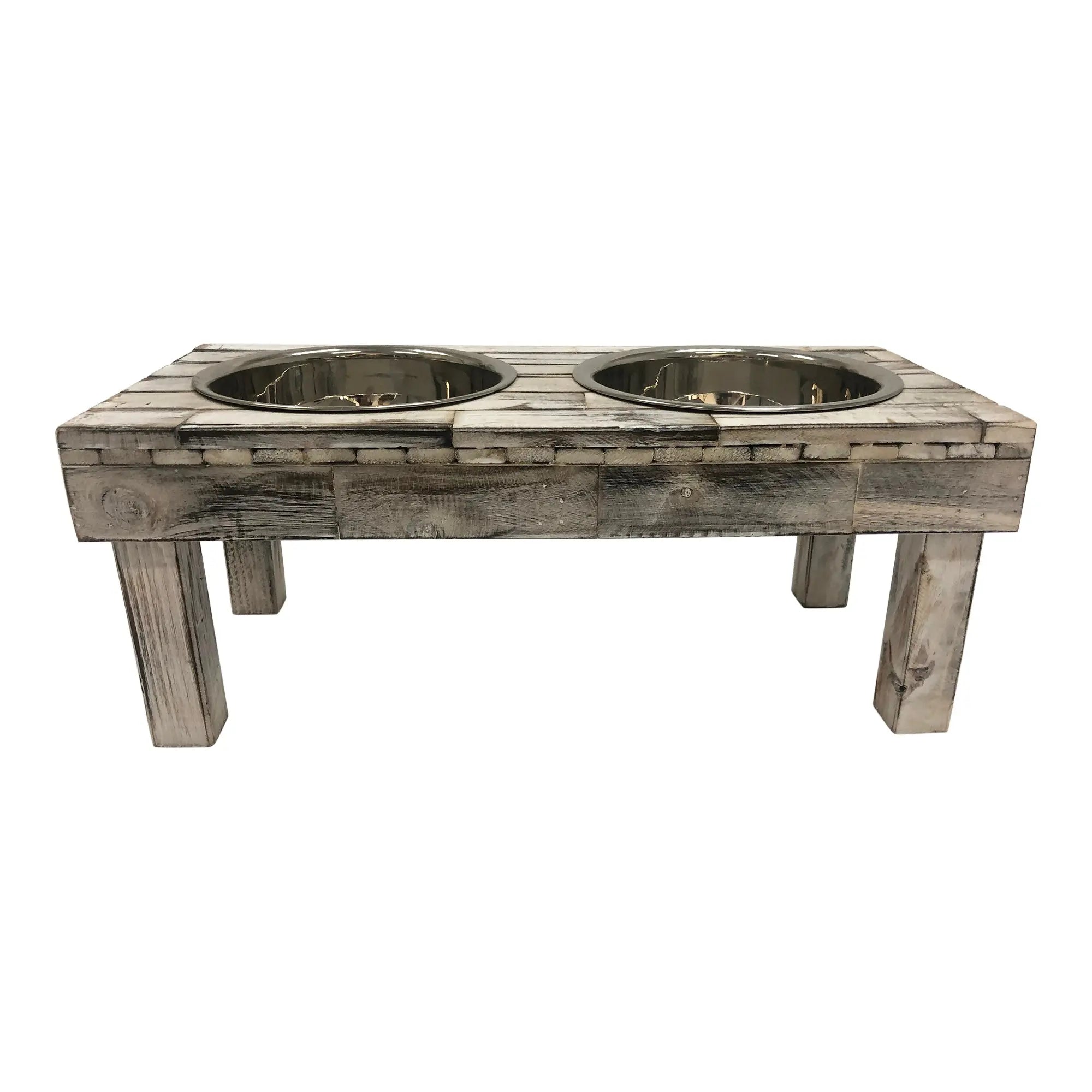 Berjen Table Elevated Double Bowl Feeder | White Wash