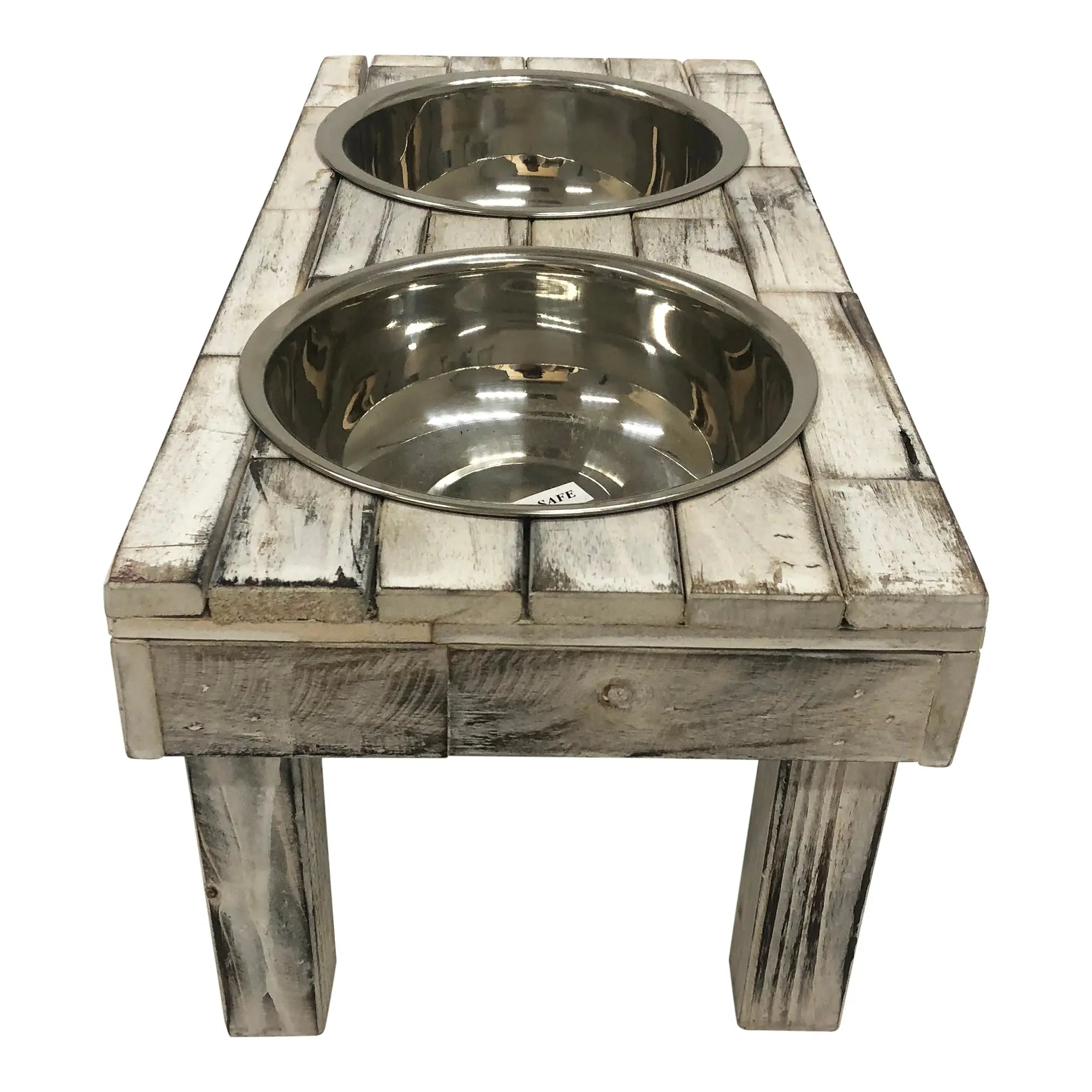 Berjen Table Elevated Double Bowl Feeder | White Wash