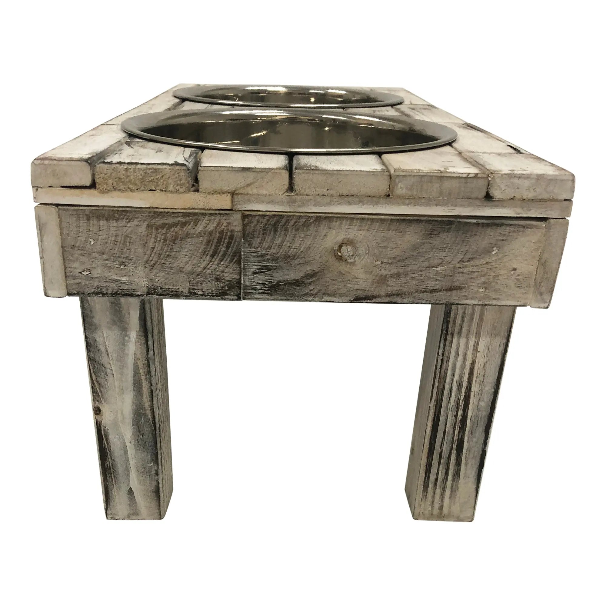 Berjen Table Elevated Double Bowl Feeder | White Wash