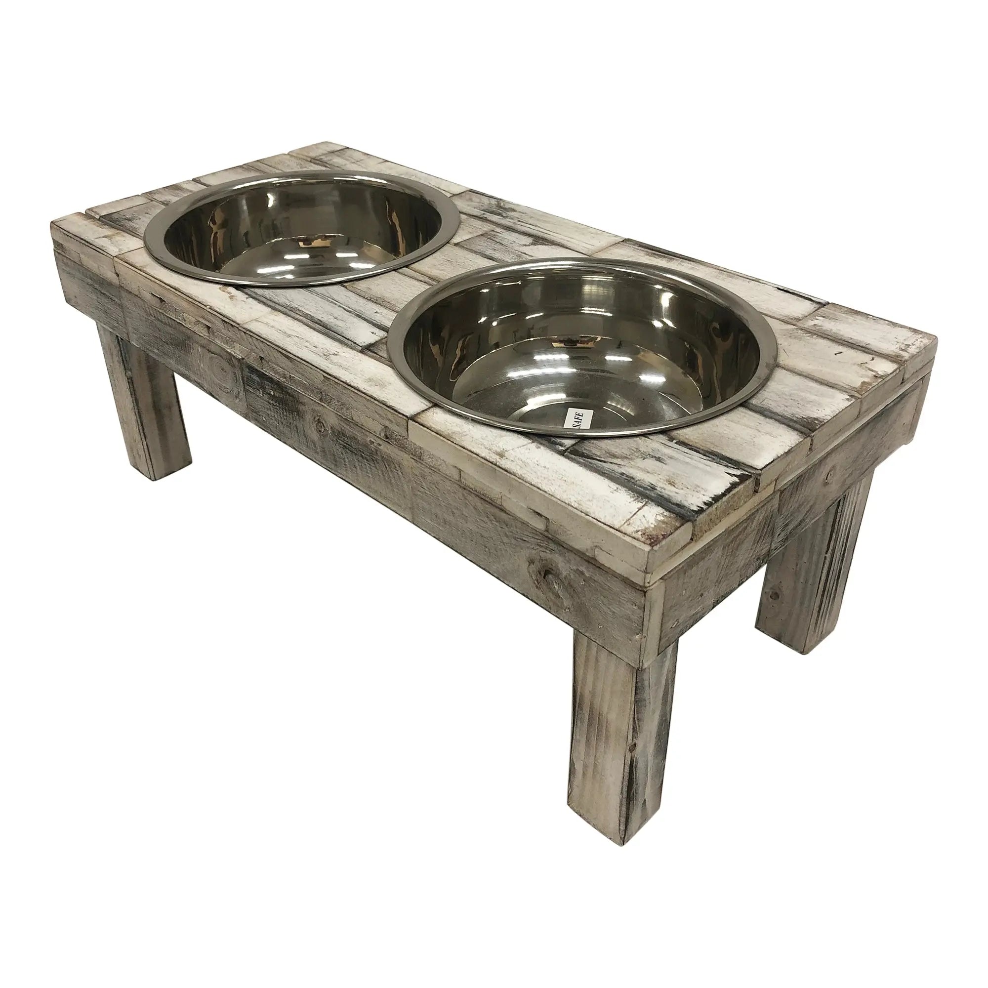 Berjen Table Elevated Double Bowl Feeder | White Wash