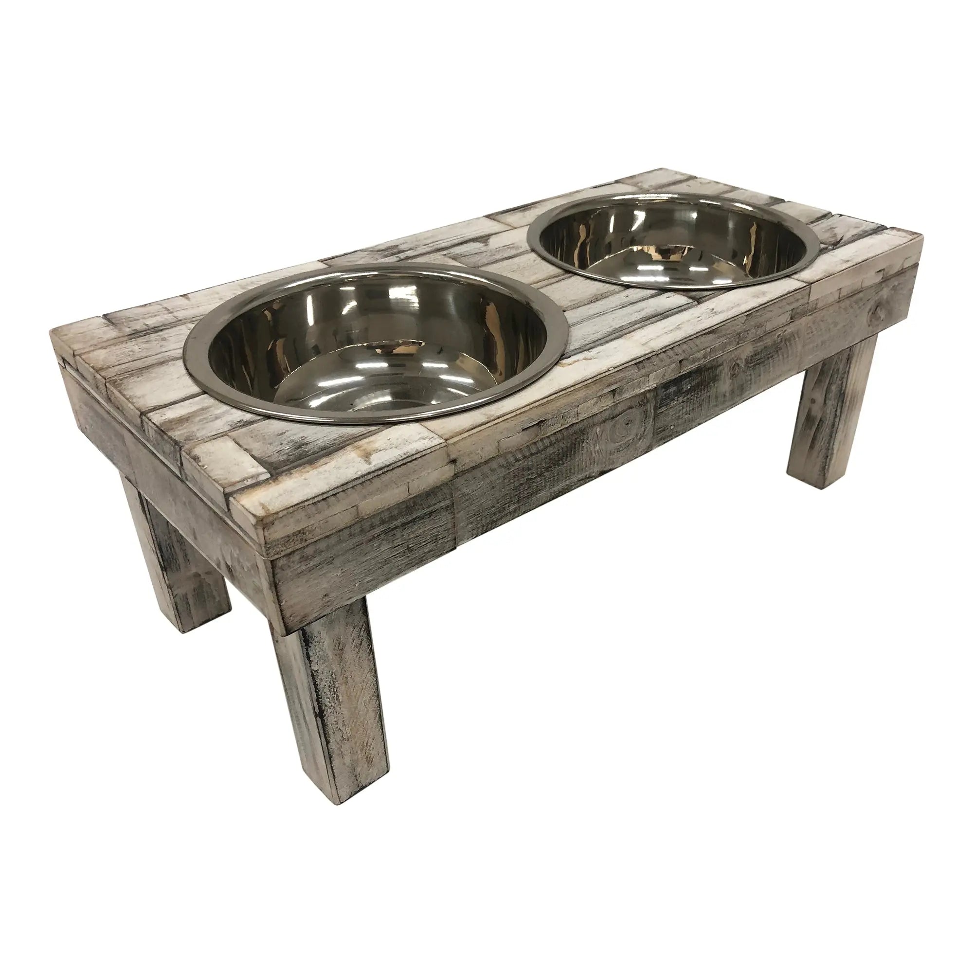 Berjen Table Elevated Double Bowl Feeder | White Wash