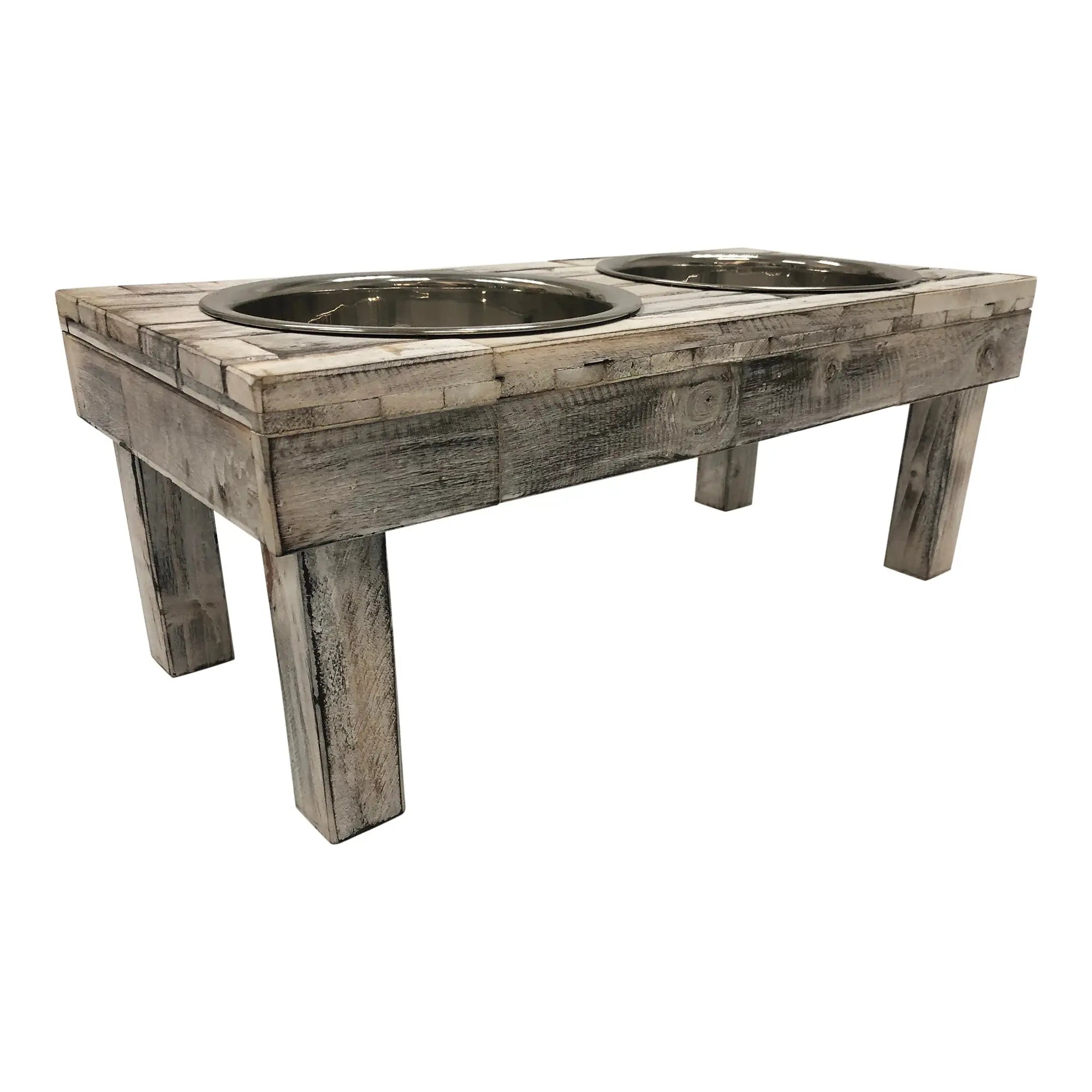 Berjen Table Elevated Double Bowl Feeder | White Wash