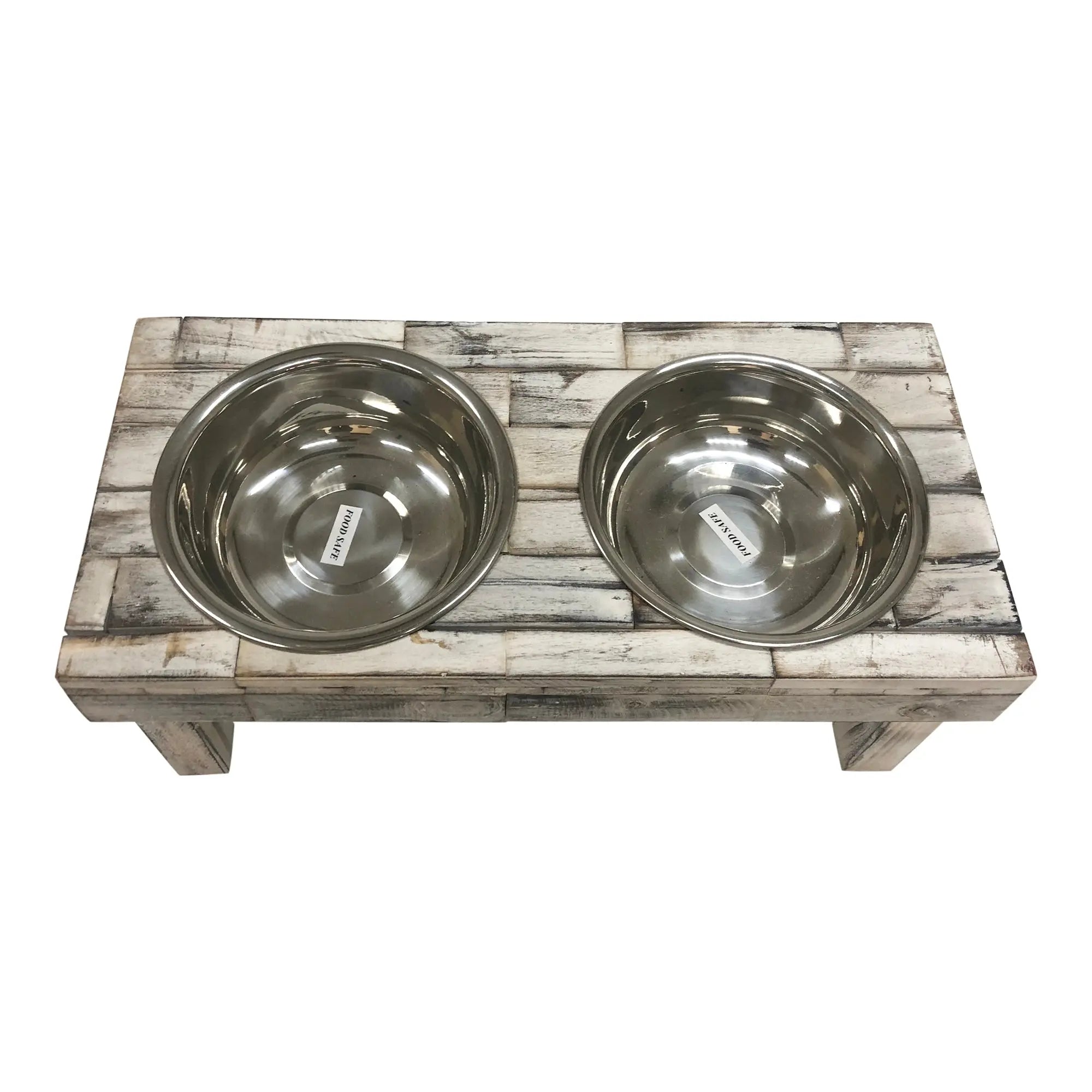 Berjen Table Elevated Double Bowl Feeder | White Wash