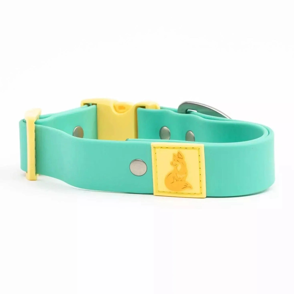 Aria the Fox Island Vibes Waterproof Dog Collar | Teal & Yellow