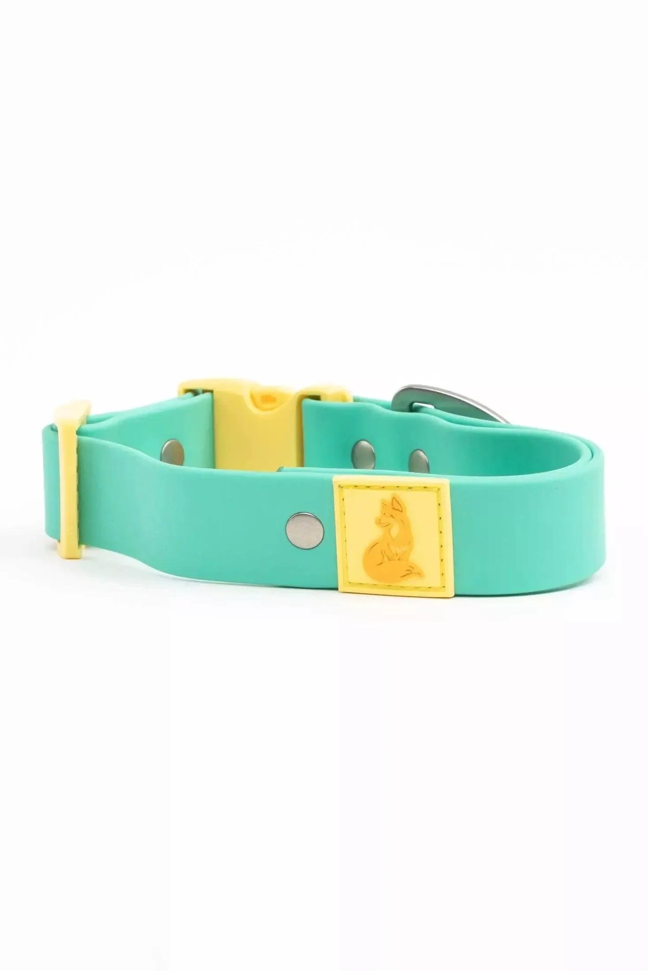 Aria the Fox Island Vibes Waterproof Dog Collar | Teal & Yellow
