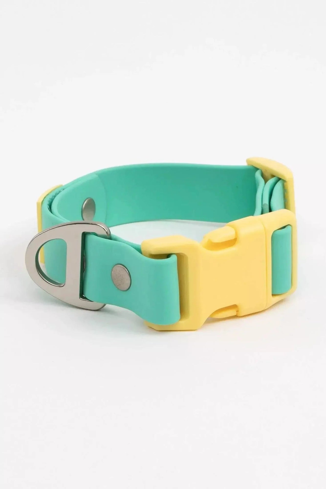 Aria the Fox Island Vibes Waterproof Dog Collar | Teal & Yellow