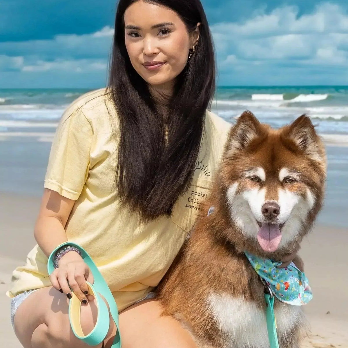 Aria the Fox Island Vibes Waterproof Dog Collar | Teal & Yellow