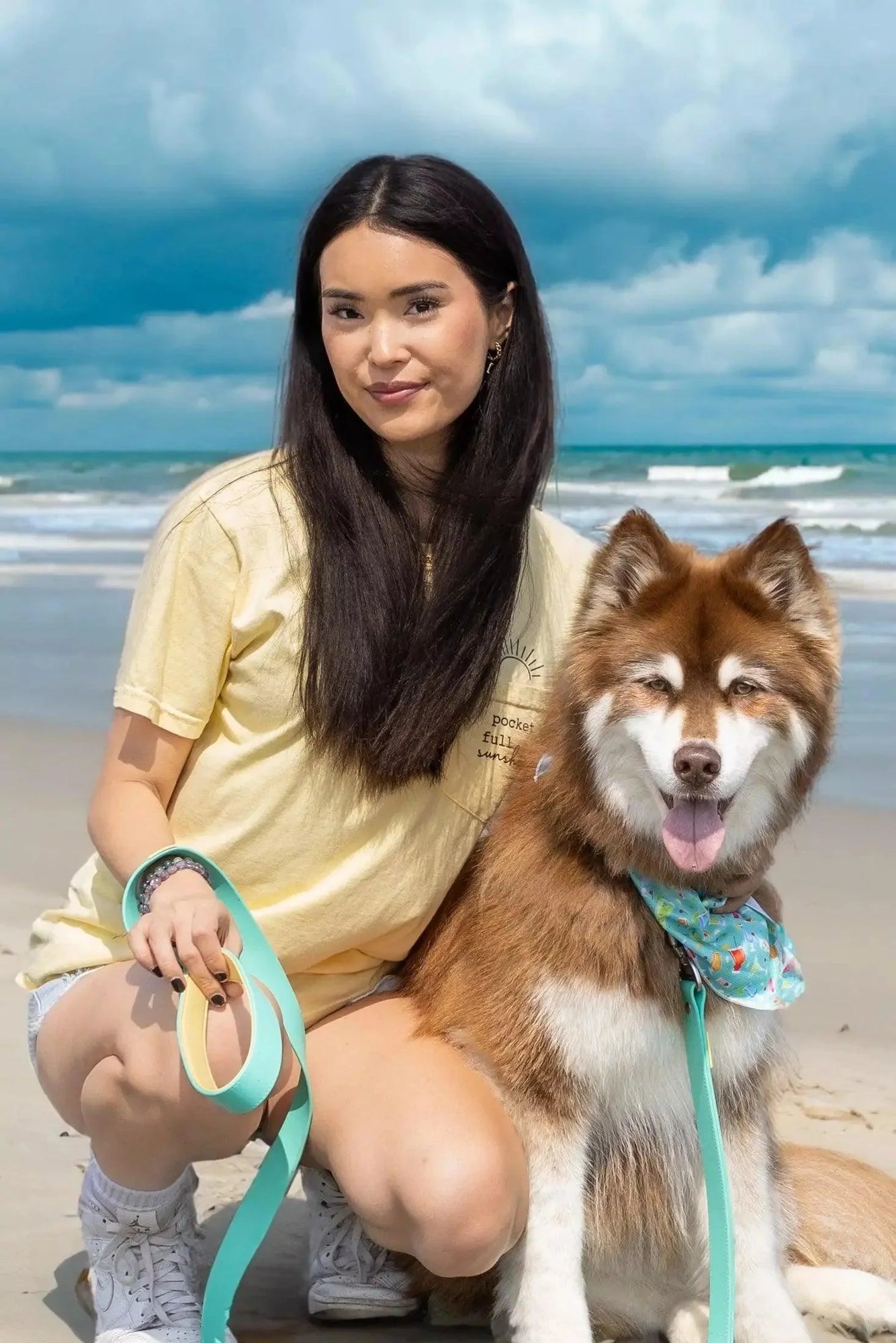 Aria the Fox Island Vibes Waterproof Dog Collar | Teal & Yellow