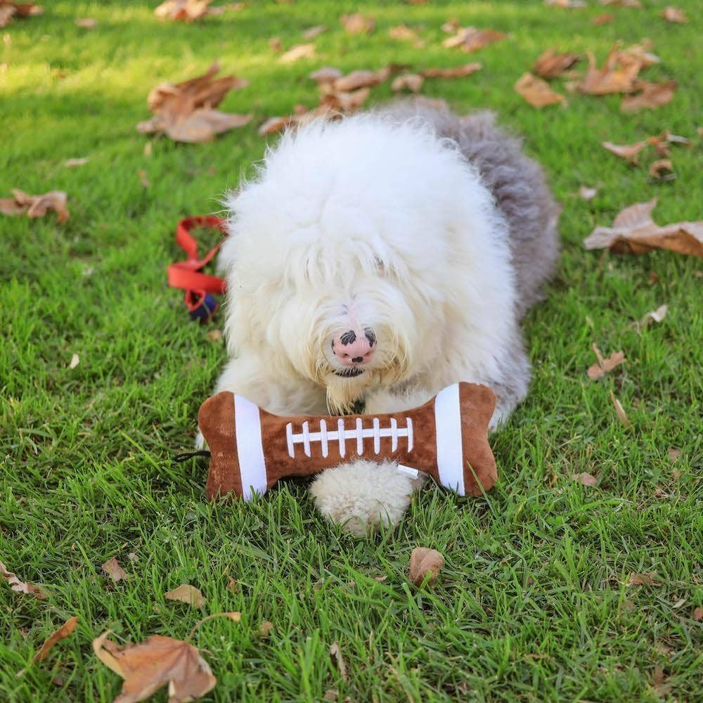 Football Bone Large Dog Toy – Big Sport Plush With Squeaker
