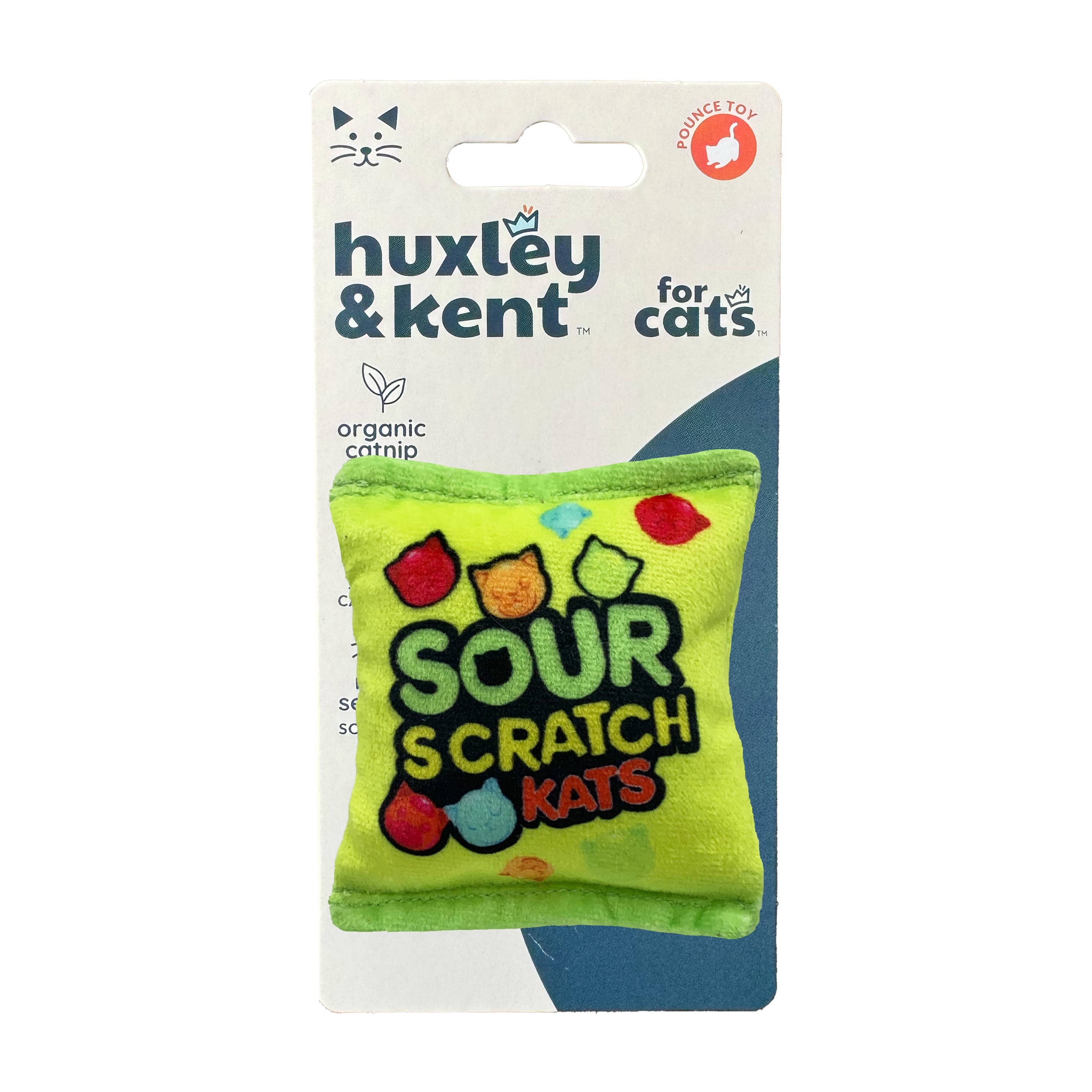 Huxley & Kent cat toy packaging with a green catnip pouch on a white background
